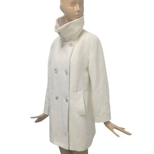 FLEURETTE Vintage Ivory Alpaca Wool Blend Coat Double Breasted Funnel Collar